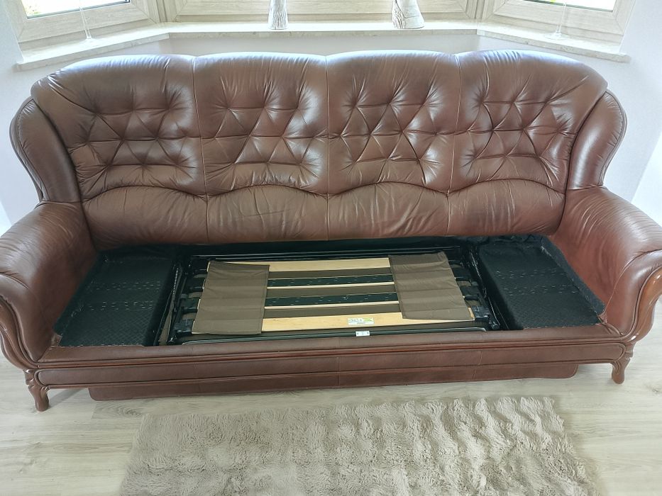 Sofa rozkładana czteroosobowa + 2 fotele skóra