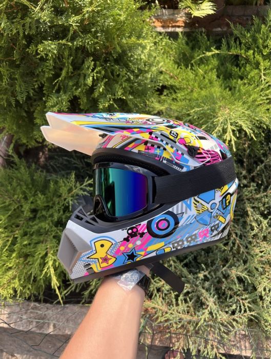 Є ВИБІР! Мотошоломи для ендуро з окулярами, Мотошлем, хард, оффроуд