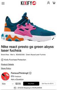 Круті жіночі кросівки nike react presto green abyss/laser fuchsia 38,5