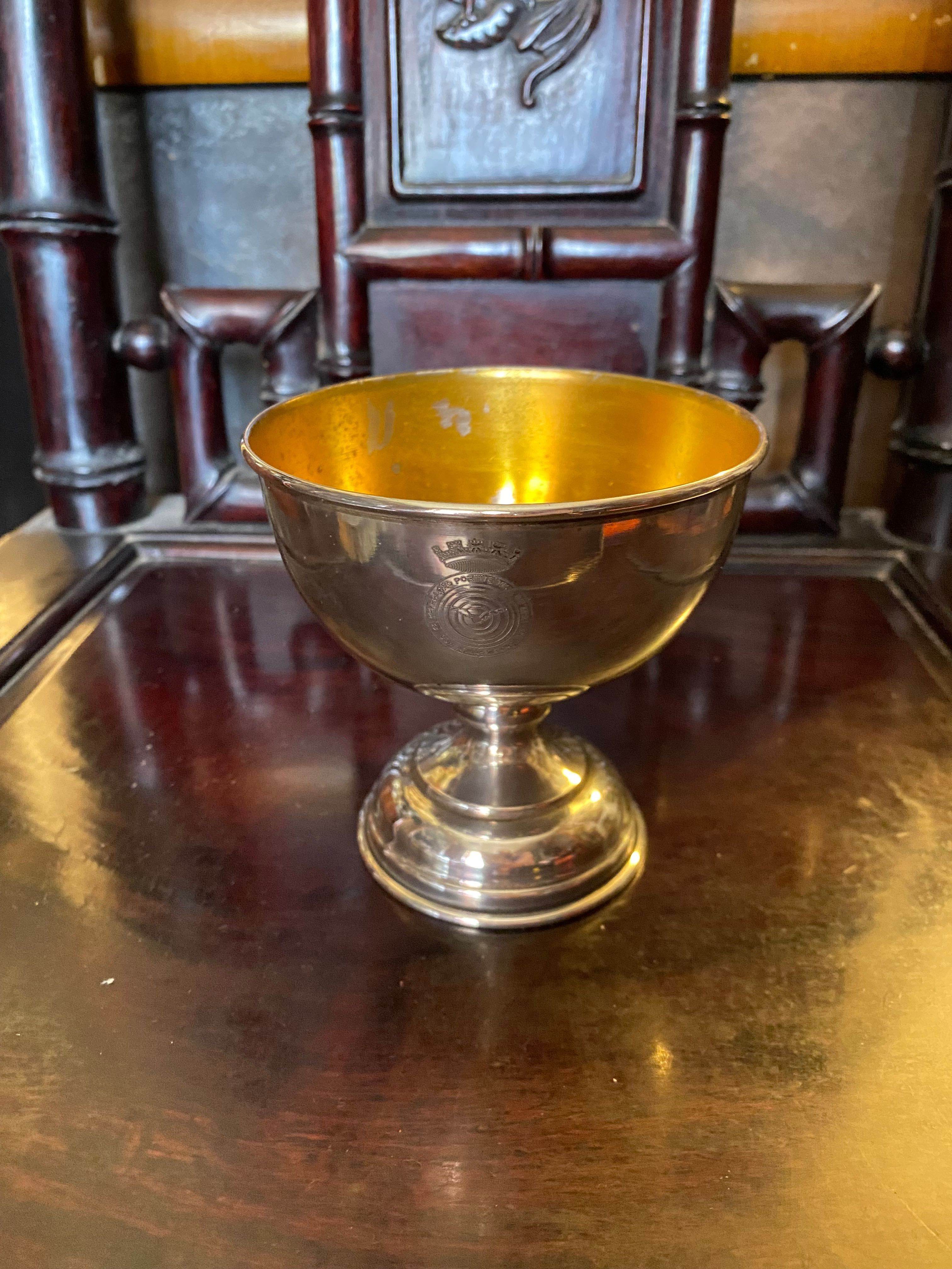 Taça Libação Prata Portuguesa Aguia 835 10,5cm Clube Português de Tiro