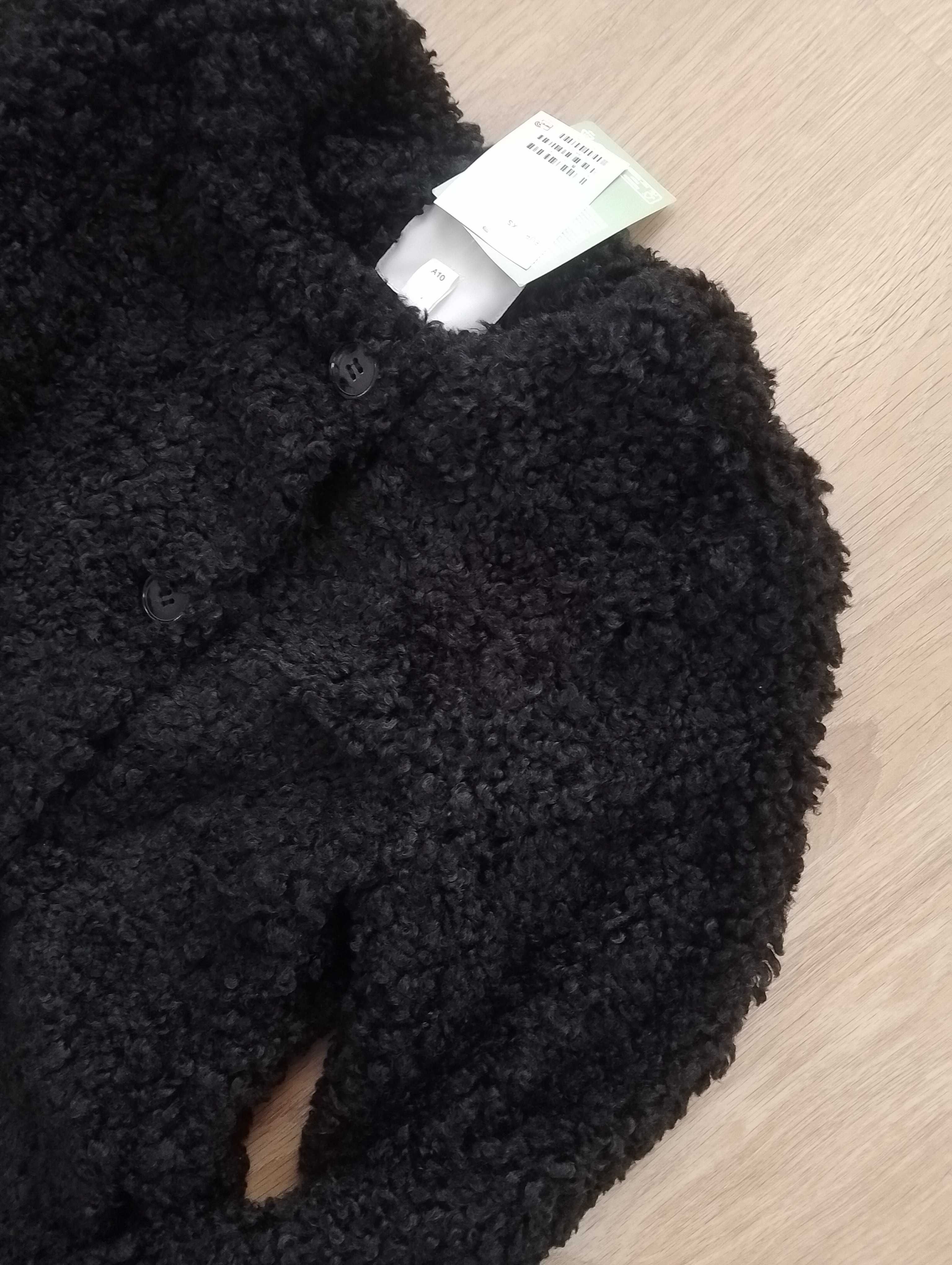 H&M czarne futerko kurtka płaszcz miś baranek misiek 34 XS