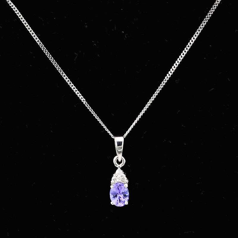 Złota zawieszka z tanzanitem i diamentami na łańcuszku 40-45cm 9K