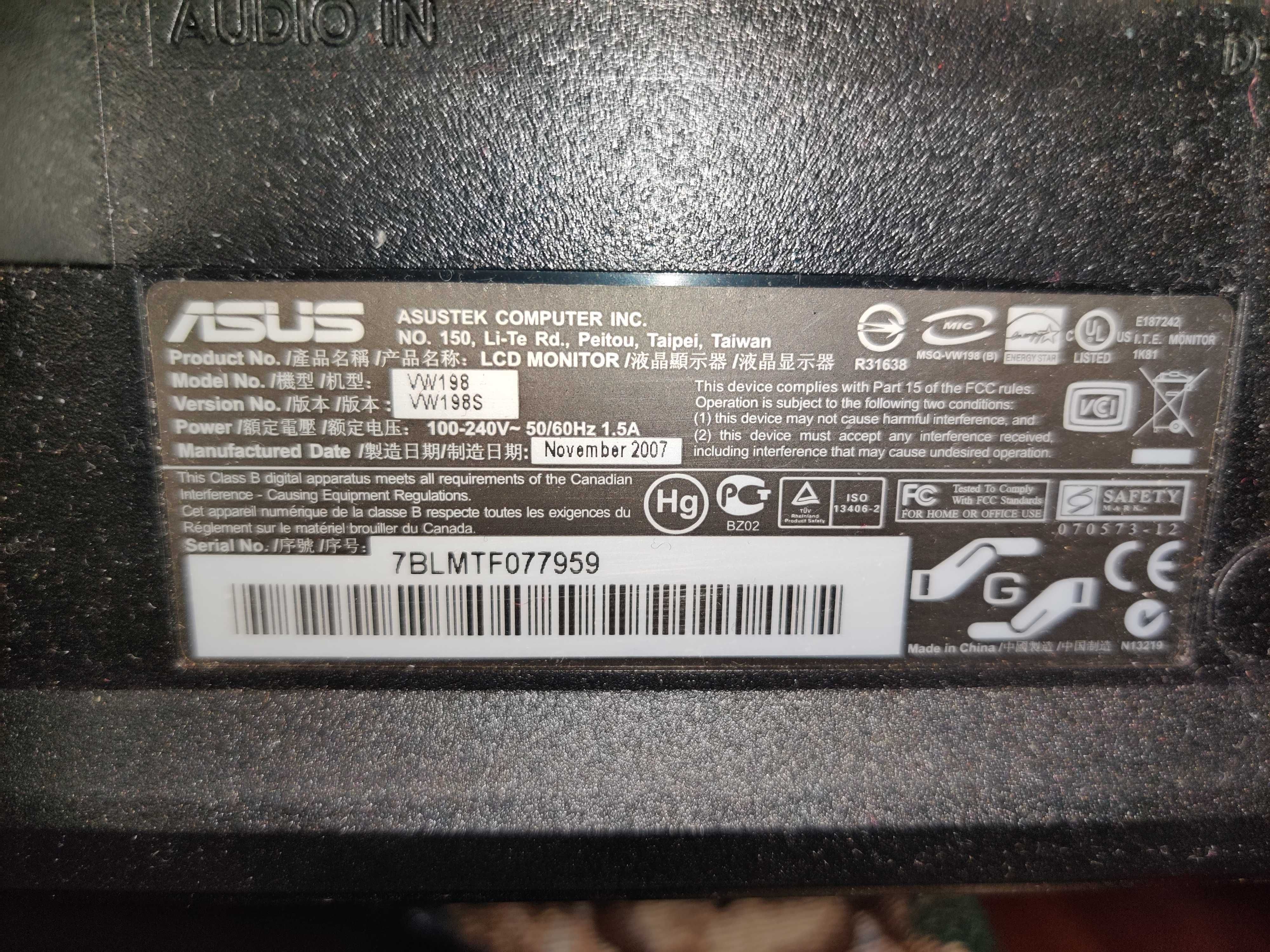 Монітор ASUS VW198S LCD 19 дюймів