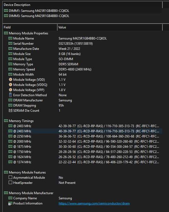 Оперативна памʼять Samsung SODIMM DDR5-4800 16 Гб (2x8)