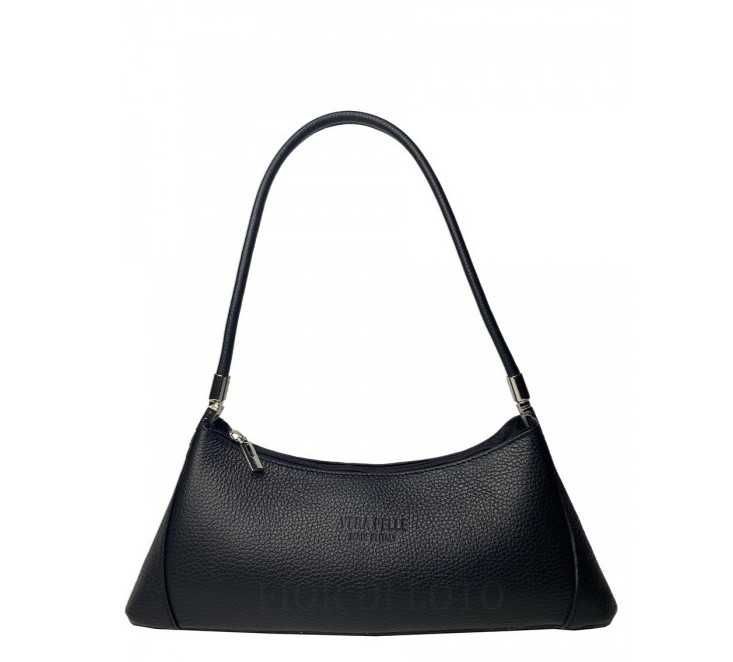 Bolsa baguete de couro genuíno preto para mulher fabricada na Itália