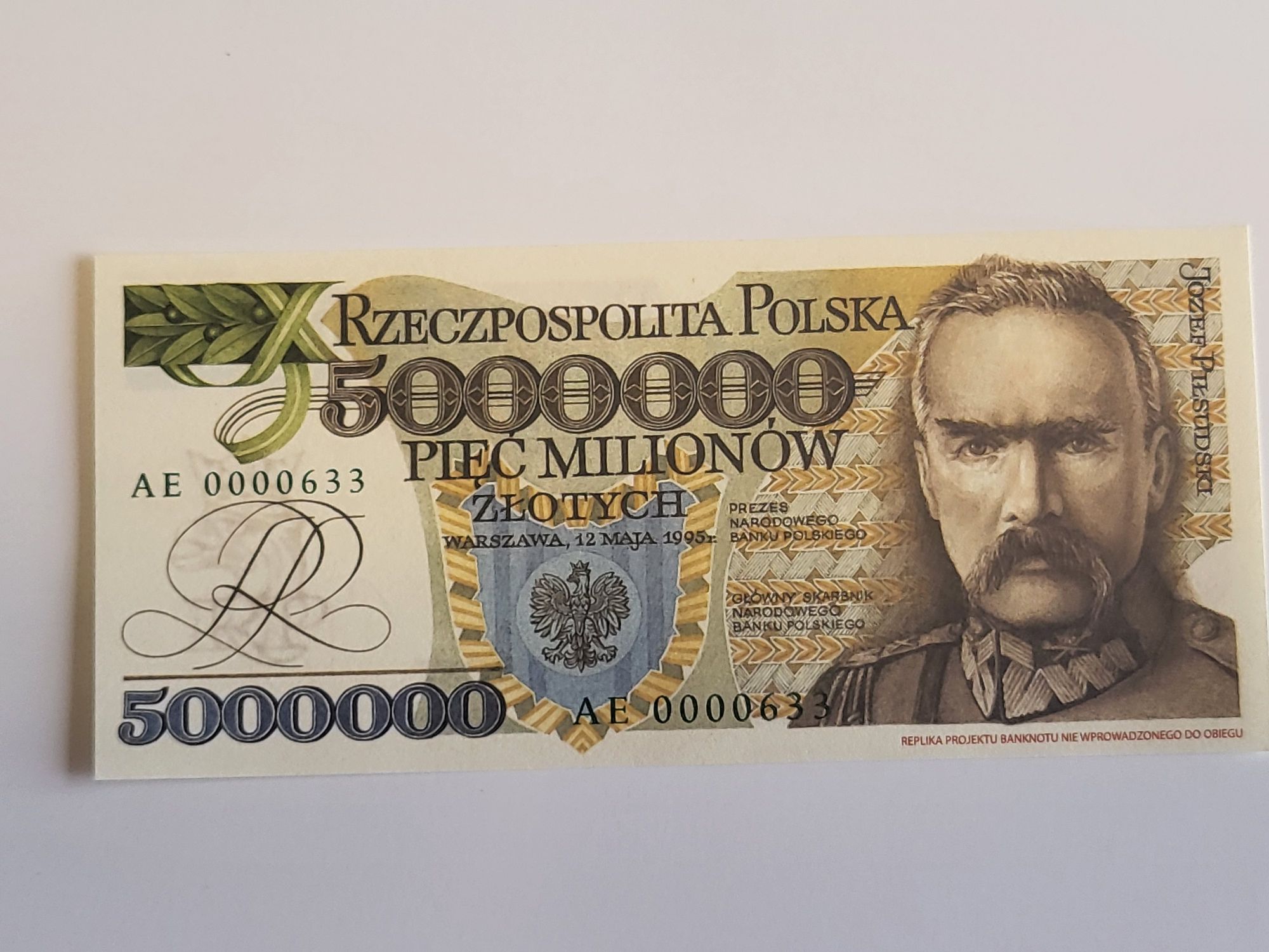 Pięć milionów 1995r stan Unc banknot unikat dla kolekcjonera