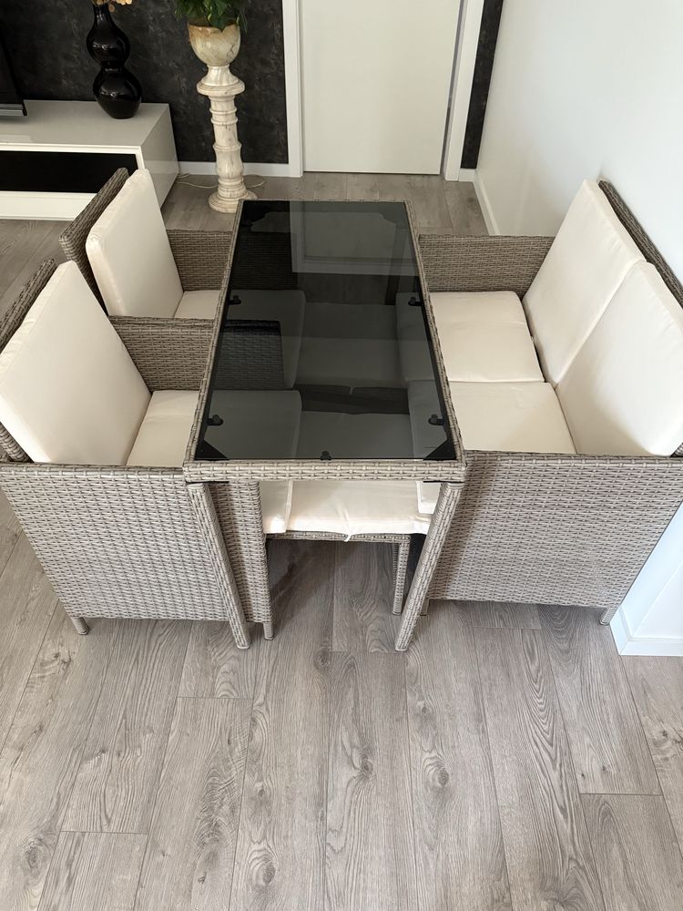 Conjunto 6 peças de jardim com almofadões bege