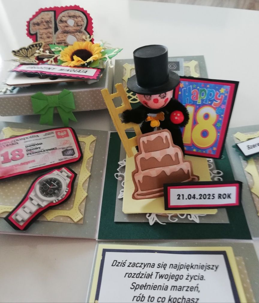 Kartka ręcznie robiona,exploding box, pudełko z okazji 18-tych urodzin
