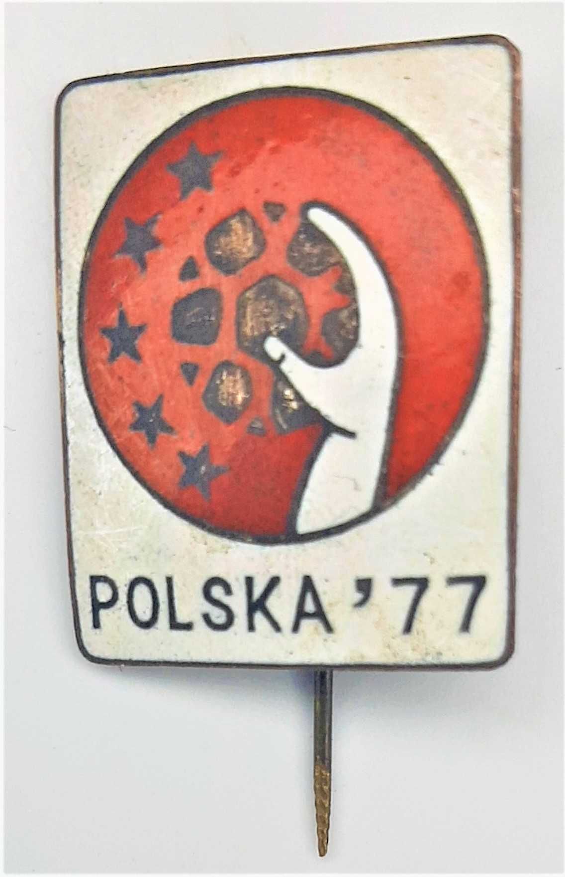 Przypinka Polska 1977 Wpinka brąz emalia