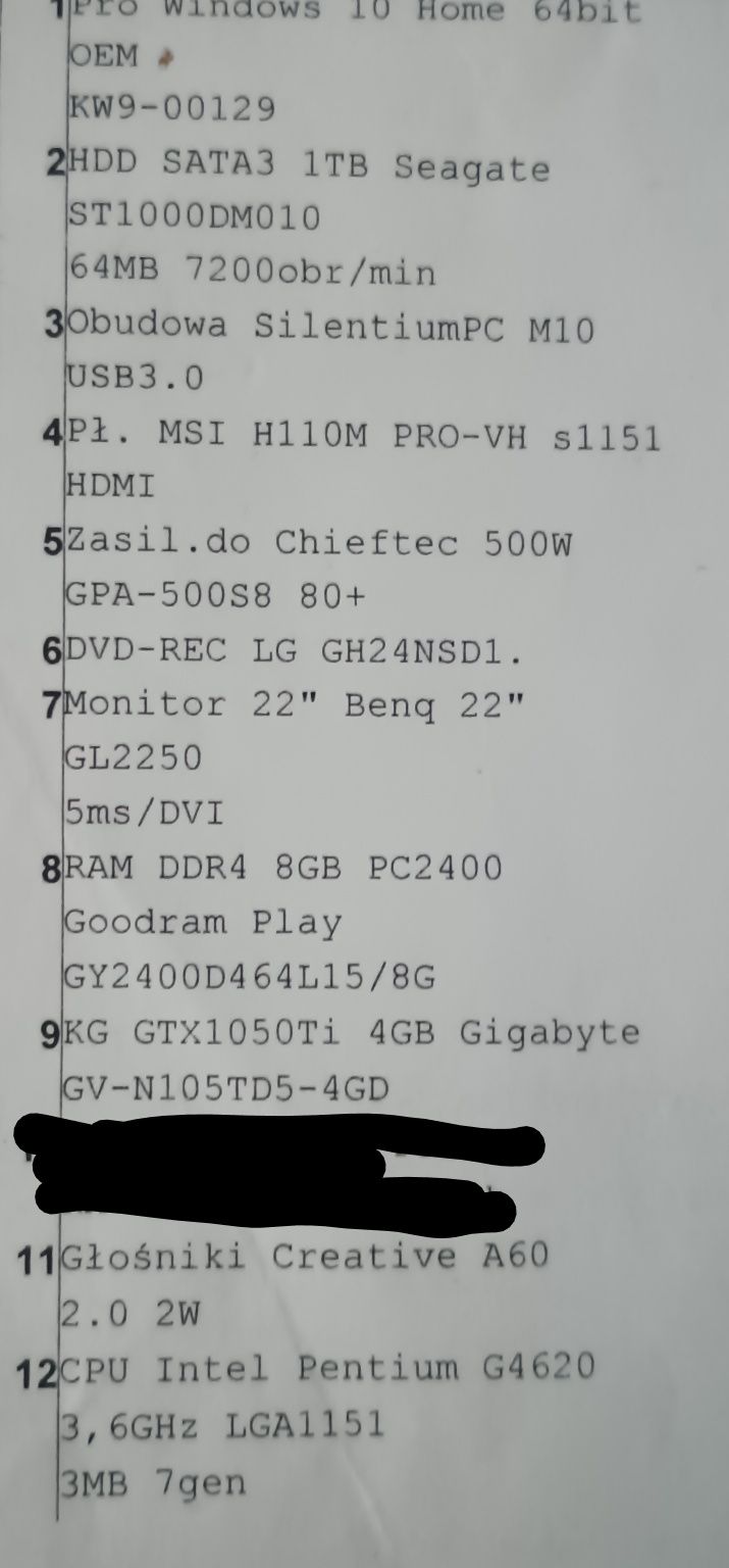 Zestaw komputer + monitor GTX 1050TI