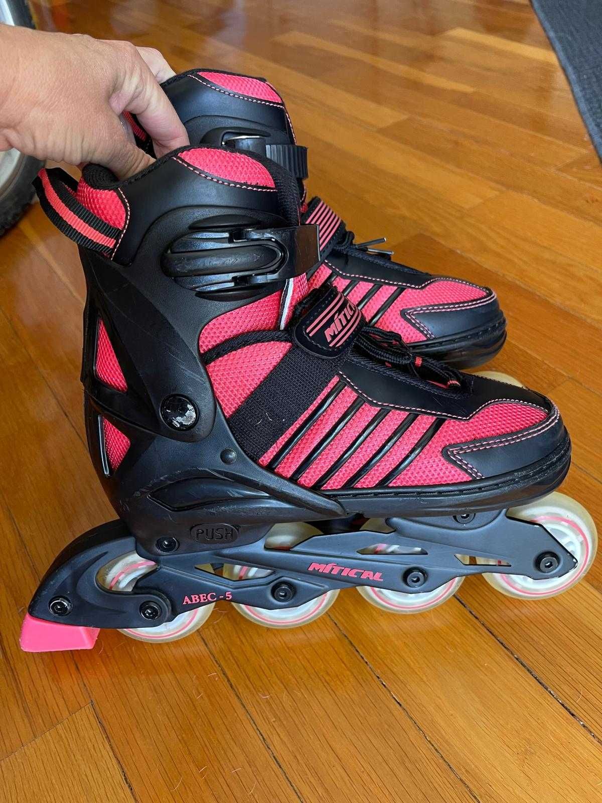 Patins Mítical INLINE - Tamanho 35 - 38  + Proteções tamanho S