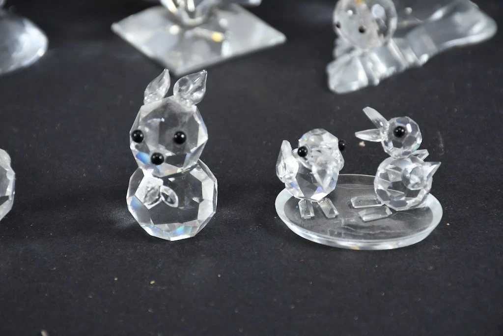 Kolekcja 12 kryształowych figurek – paw, ślimak, misie, ptaszki