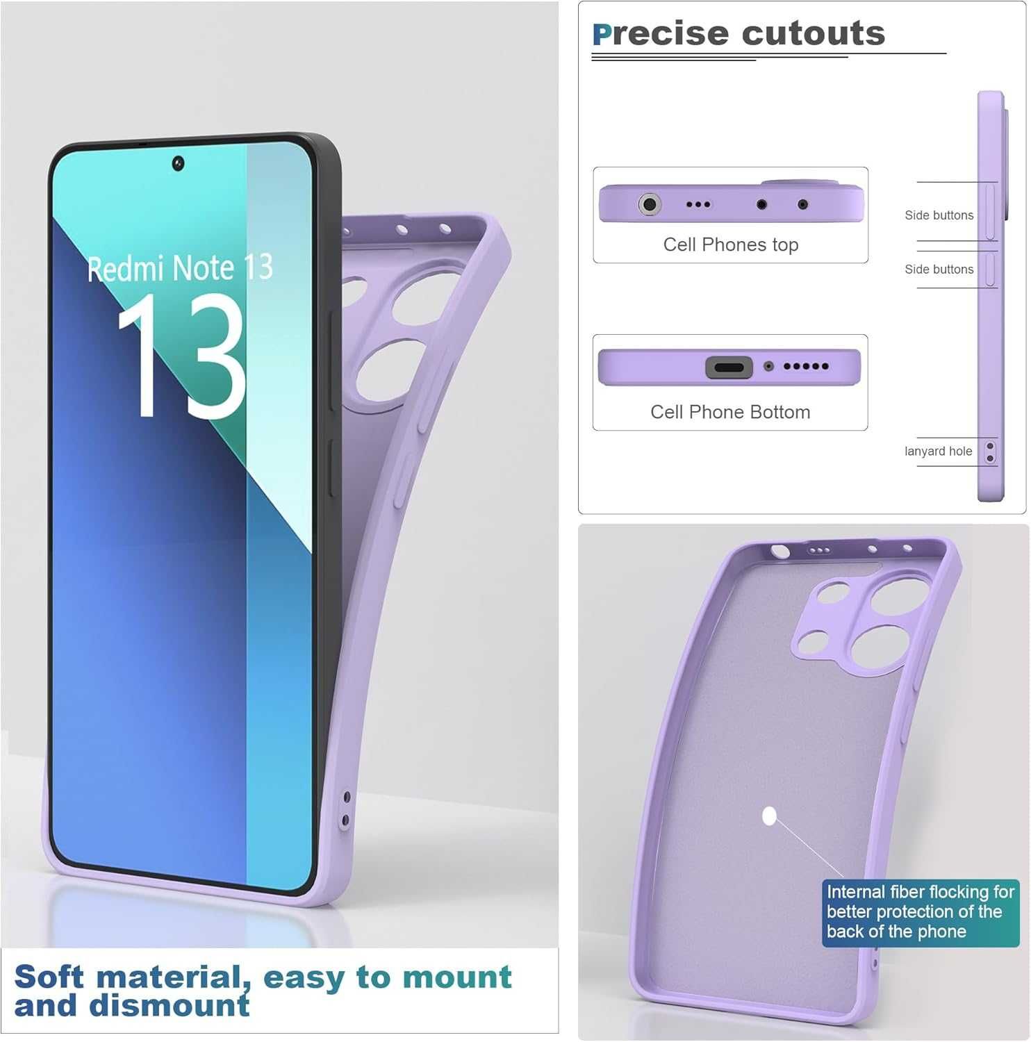 Etui plecki do Xiaomi Redmi Note 13 4G  2 folie ochronne fioletowy