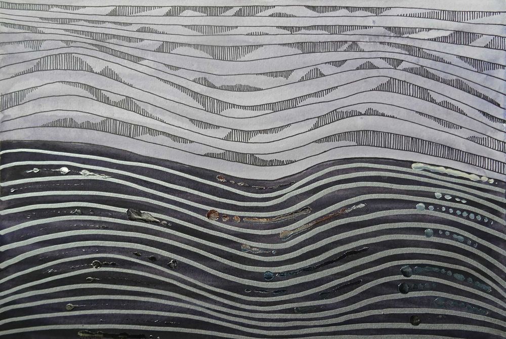 Akwarela Obraz  Abstrakcja pt. Srebrne Myśli 26x18 cm