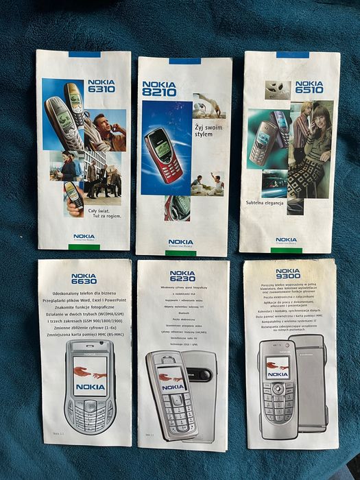 Stare ulotki NOKIA 6310, 6510, 8210, 6630, 9300, 6230 j. polski