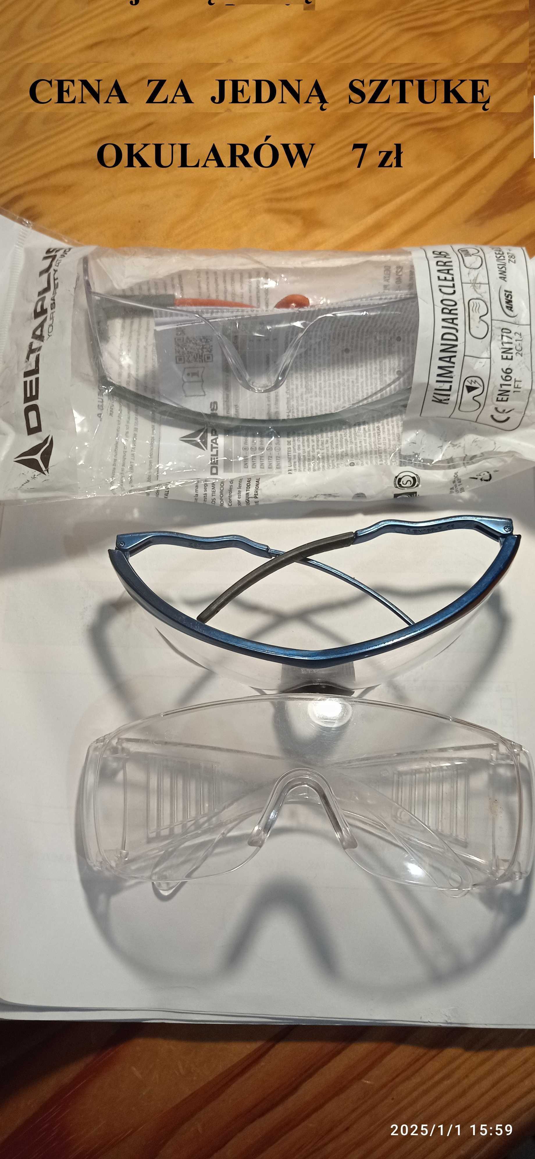 Laboratoryjne okulary, ochronne, nowe, z poliwęglanu, do wyboru model