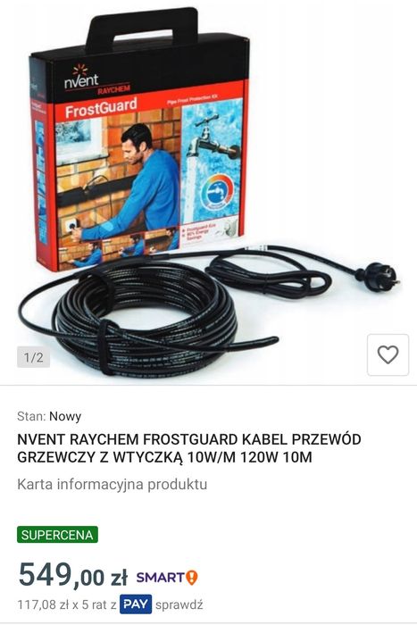 TYCO FrostGuard Przewód grzewczy 10m 230V 120W kabel grzejny samoregul