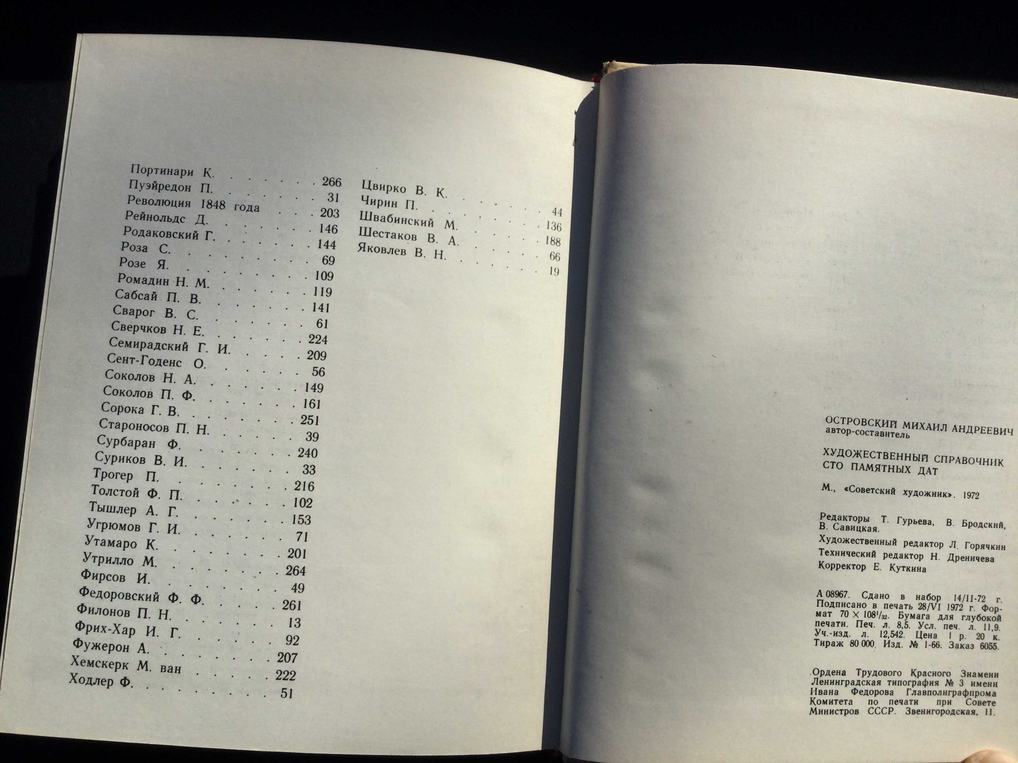 книга художественный спраавочник памятных дат 1973