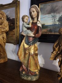 Figura z drewna polichromia Maryja z Dzieciątkiem 82cm