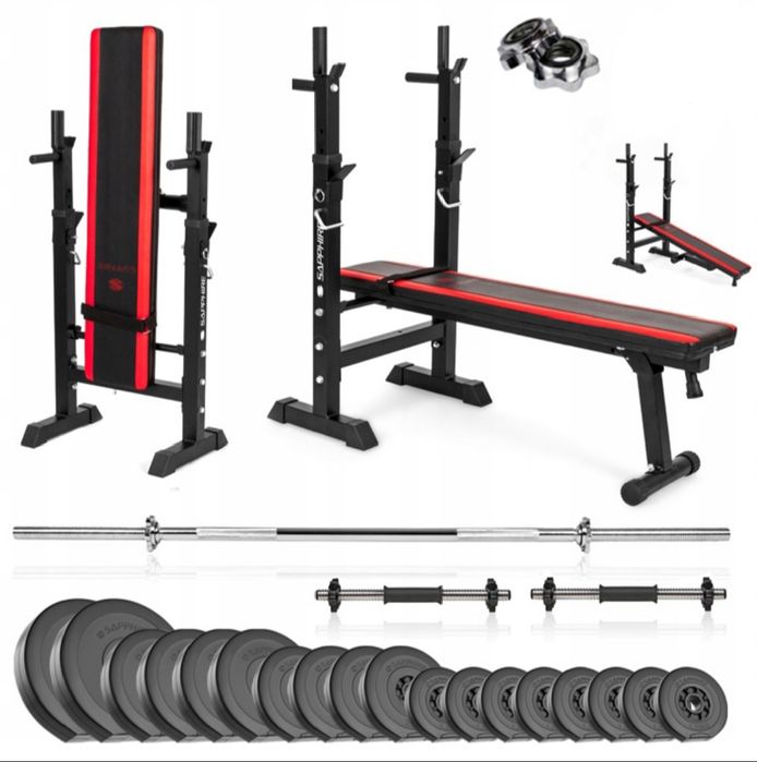 SIŁOWNIA SAPPHIRE 82kg ZESTAW kulturystyczny ławka  gryfy i hantle