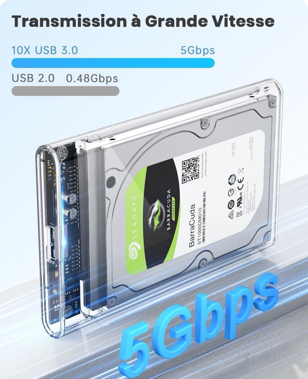 Obudowa na Dysk SSD HDD 2,5 USB 3.0 SATA Przezroczysta