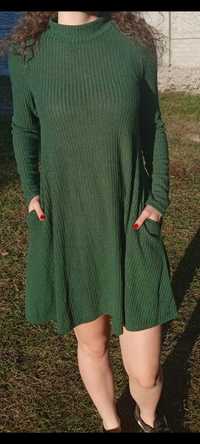Zielona sukienka nowa S ciepła na zimę nowa z metką