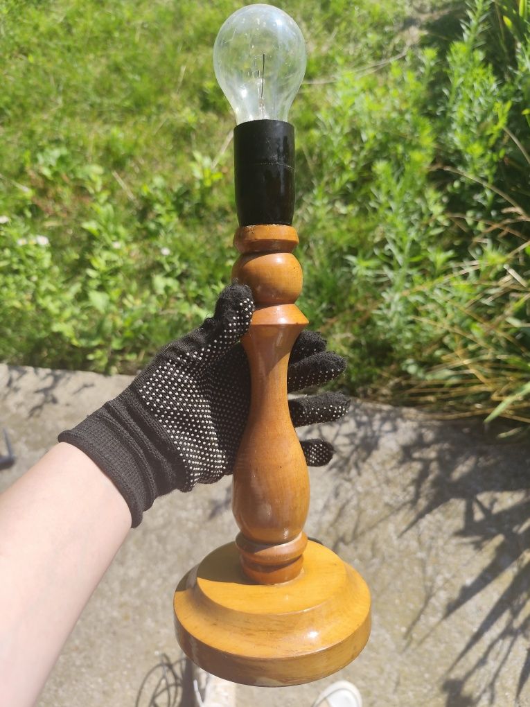 Lampa stojąca drewniana prl vintage
