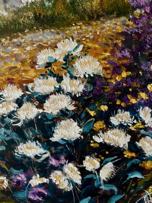 Картина Білі хризантеми в саду