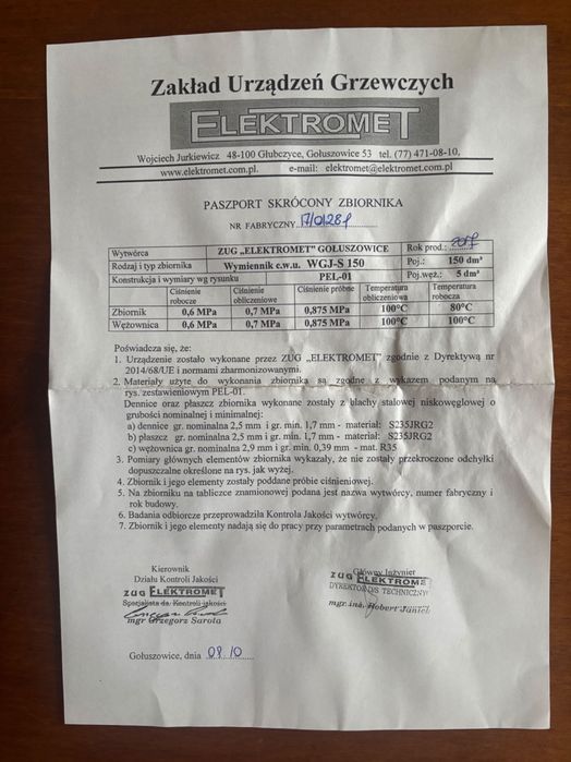 Zbiornik CWU 150 l z wężownicą, grzałka EJK 2000 W + nowa anoda 2024 r