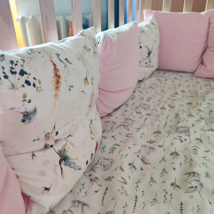 Бортики в кроватку двосторонні з преміум сатину та ніжного вельвету