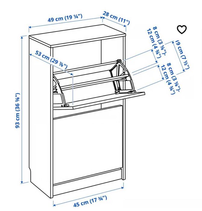 Sapateira c/2 compartimentos, branco, 49x28x93 cm