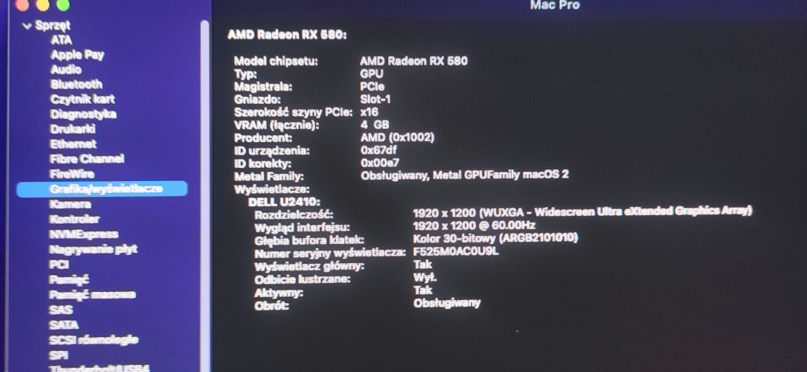 Apple Mac Pro 5.1, gpu rx580, 16gb ram, Hdd 500, wifi, bluetooth