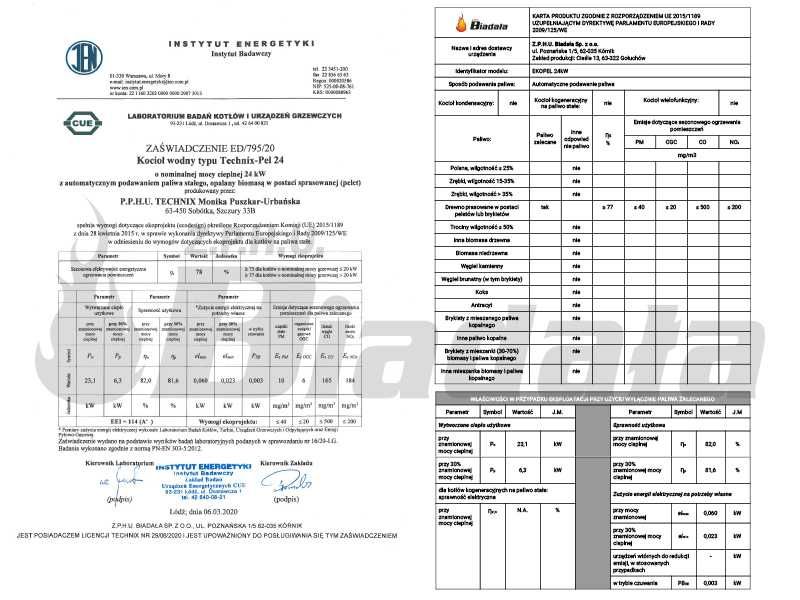 Piec, kocioł C.O. Ekopel 24 kW DUO na PELLET + ekogroszek 5 KLASA