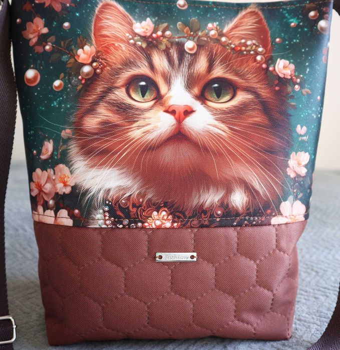 Torebka listonoszka wodoodporna z kotkiem PL handmade