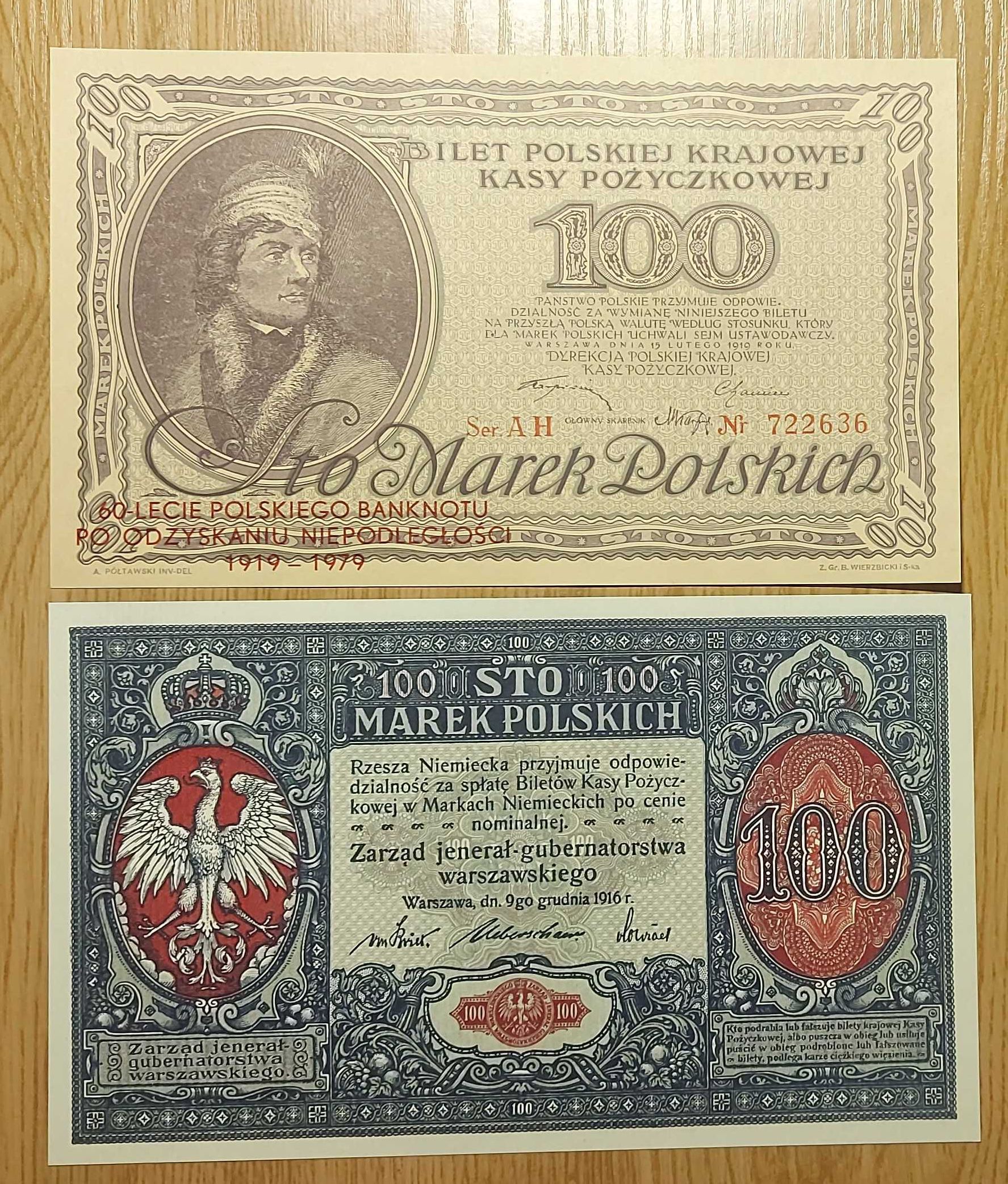 Reprodukcje banknotów 100 marek polskich - 2szt