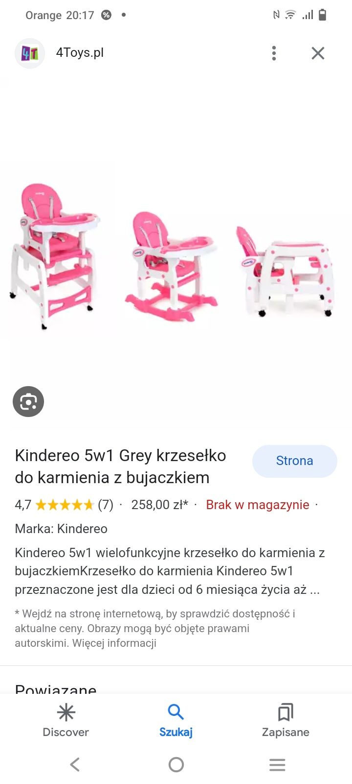 Krzesełko do karmienia kindereo