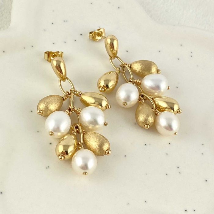 Zjawiskowe wiszące ZŁOTE kolczyki PRÓBA 585 PERŁY