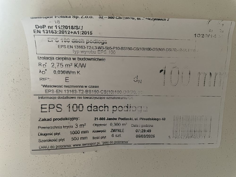 Styropian podłoga EPS100, 10 cm NOWY! OKAZJA!