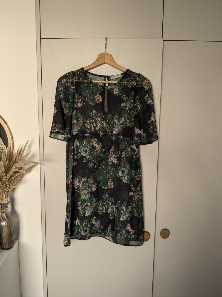 Zara Women sukienka mini floral rozszerzane rękawy
