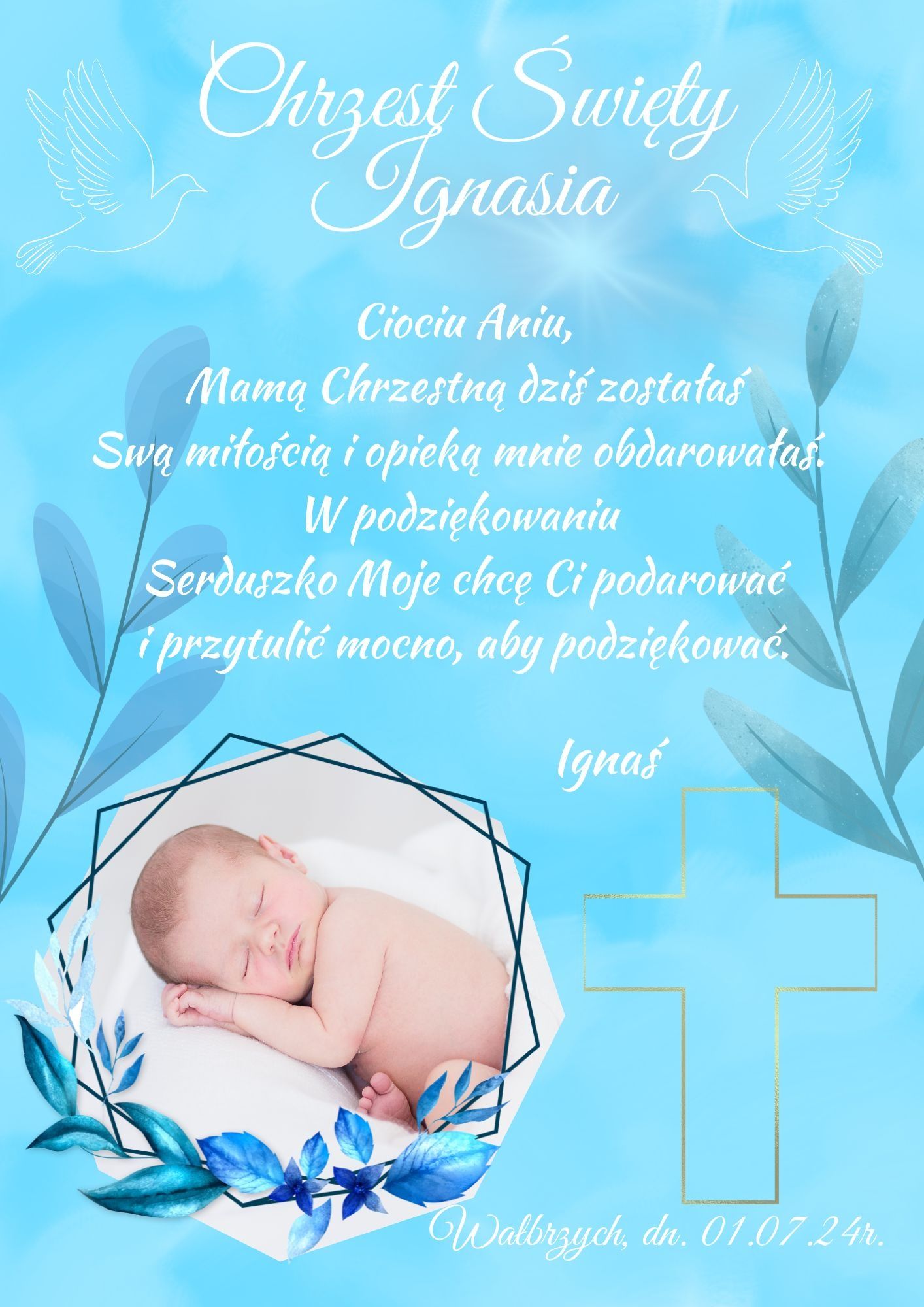 Antyrama a4 podziękowanie chrzest komunia prezent metryczka urodziny