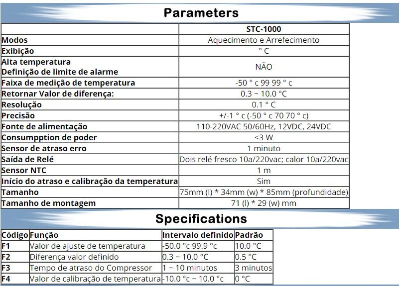 Termostato STC-1000 digital 0.1ºC (decimal) 220V