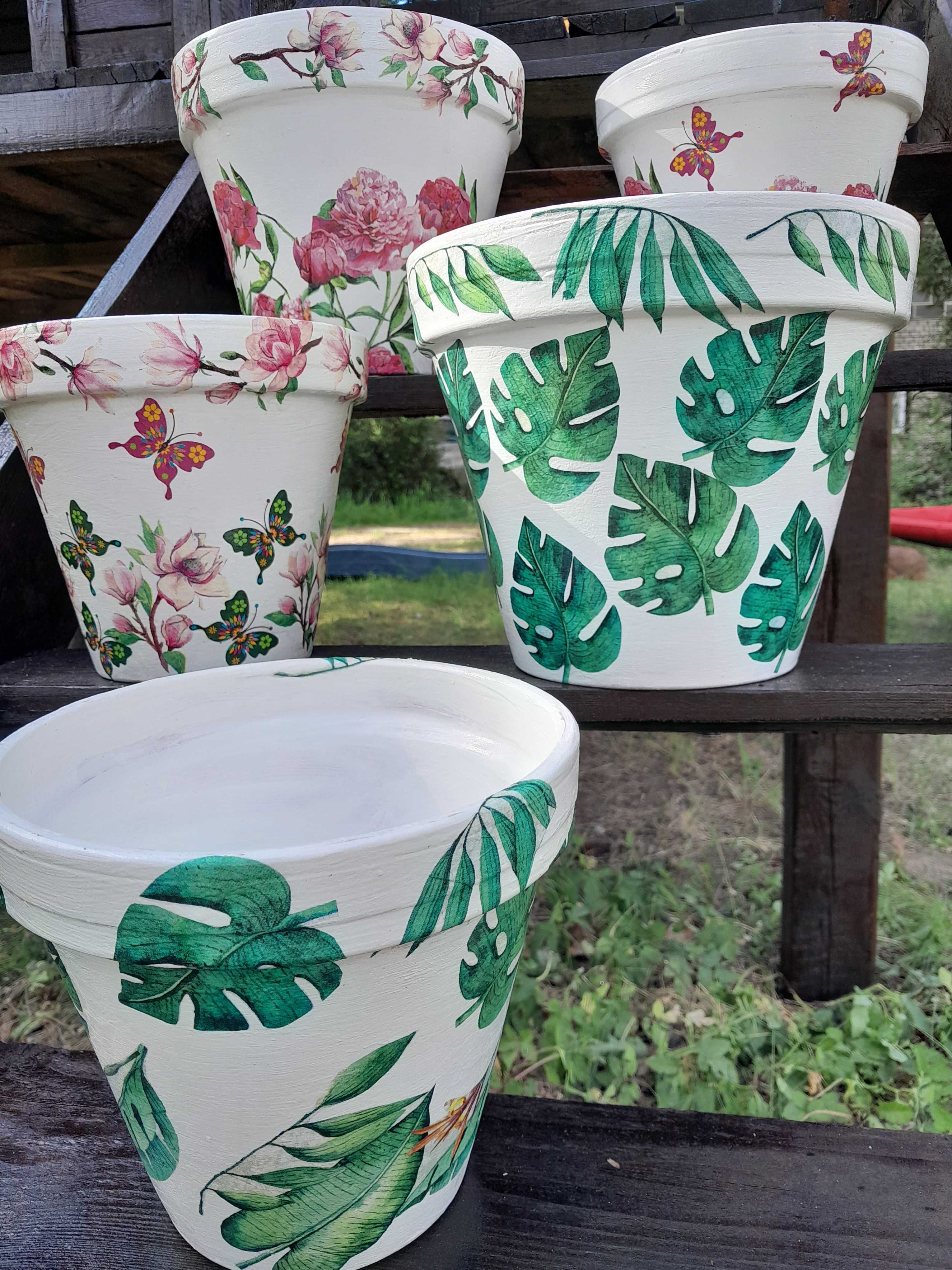 Osłona na doniczkę donicę gliniana ceramiczna decoupage rekodzieło