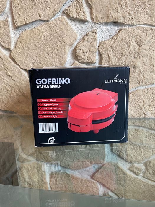Mini gofrownica Lehmann Gofrino Red – 490 W, 4 wzory, 8 płyt