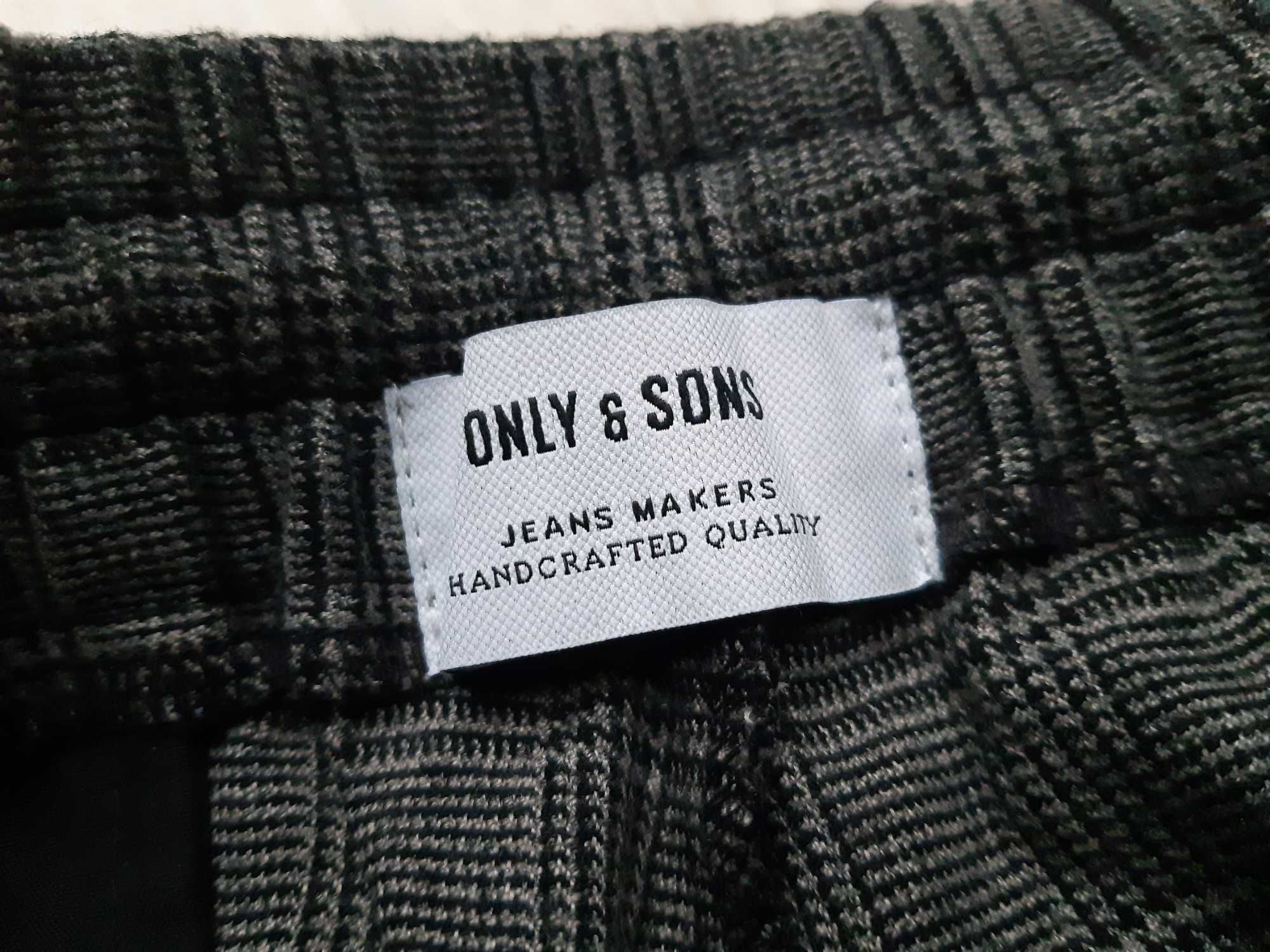 szare kraciaste męskie spodnie cropped chino w kratę Only&Sons M