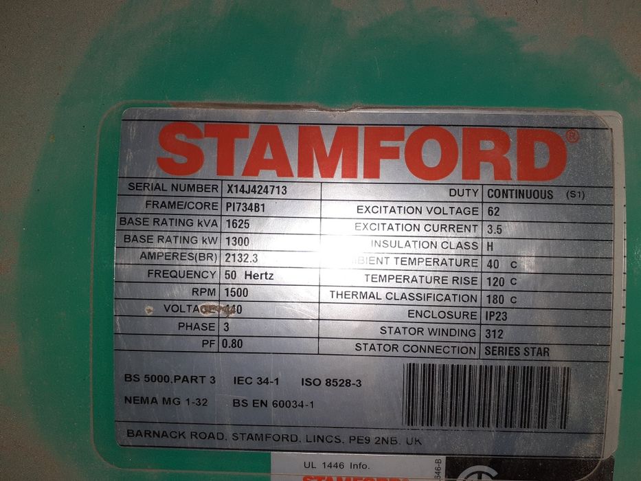 Agregat Prądotwórczy 1000 kw do 1300 kw 1600 kva CUMMINS Stamford 0mth