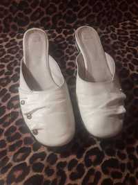 Туфли женские белые сабо босоножки кожаные 23.5 см 37