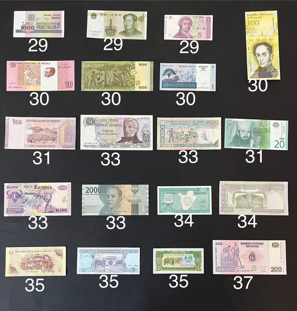 Банкноти купюри світу від 25 до 50 грн