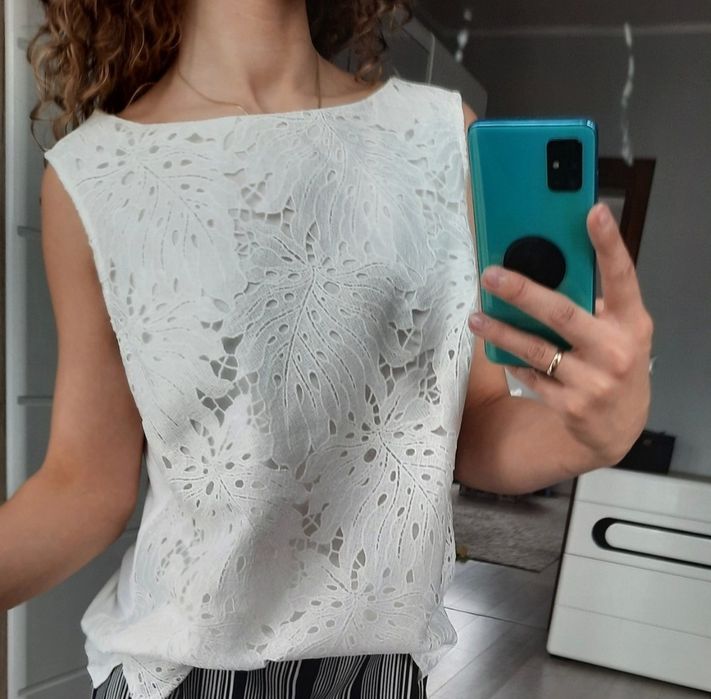 Biała elegancka bluzka z koronką Principles 42 XL