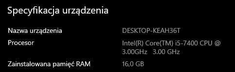 Komputer stacjonarny GTX 1060, i5 7400, 750 GB SSD z sys. Windows 10