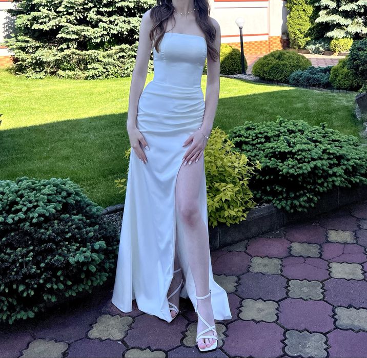 сукня біла, довга вечірня на випускний, розпис, весілля